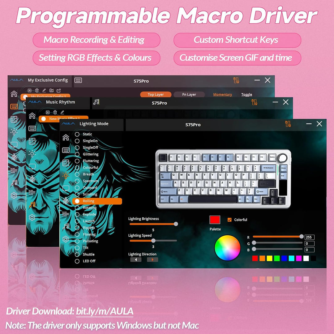 AULA Teclado Mecánico Inalámbrico S75 PRO con Pantalla y Perilla, T...