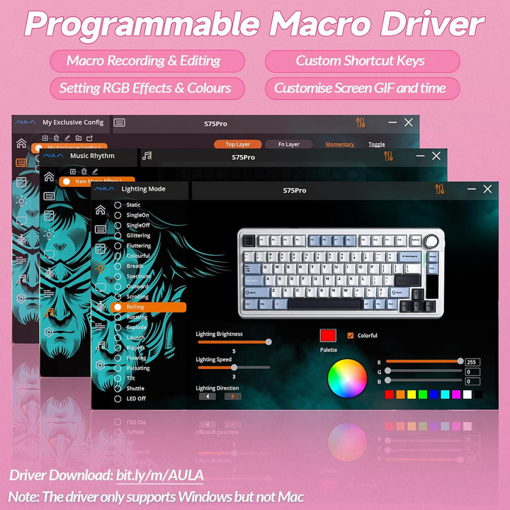 AULA Teclado Mecánico Inalámbrico S75 PRO con Pantalla y Perilla, T...