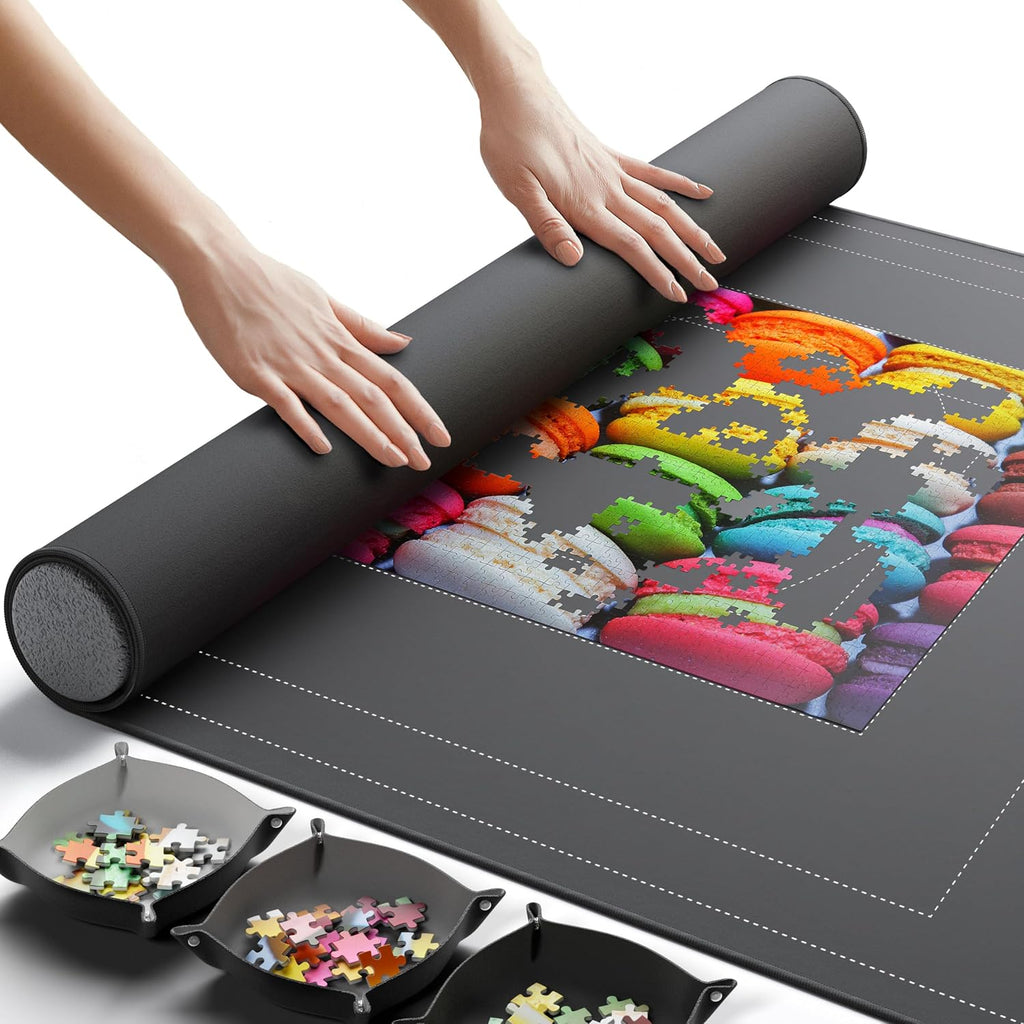 Newverest Tapete Enrollable para Rompecabezas, Almohadilla Ahorradora de 55" x 35.5" Guardador Portátil para Hasta 3000 Piezas con Parte Inferior de Goma Antideslizante y Parte Superior de Poliéster +