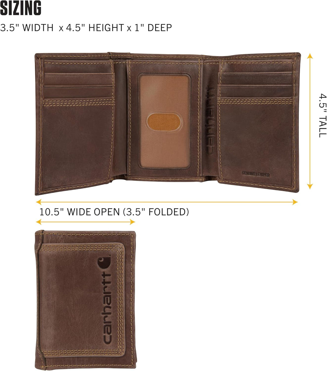 Carhartt Cartera de cuero para hombre con triple puntada, cuero dur...