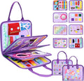 Juguetes Montessori de tablero ocupado, regalos de cumpleaños para niñas, juguete sensorial de viaje para autismo, libro de actividades educativas, aprendizaje preescolar, juguetes de habilidades motoras finas, morado