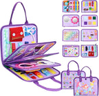 Juguetes Montessori de tablero ocupado, regalos de cumpleaños para niñas, juguete sensorial de viaje para autismo, libro de actividades educativas, aprendizaje preescolar, juguetes de habilidades motoras finas, morado