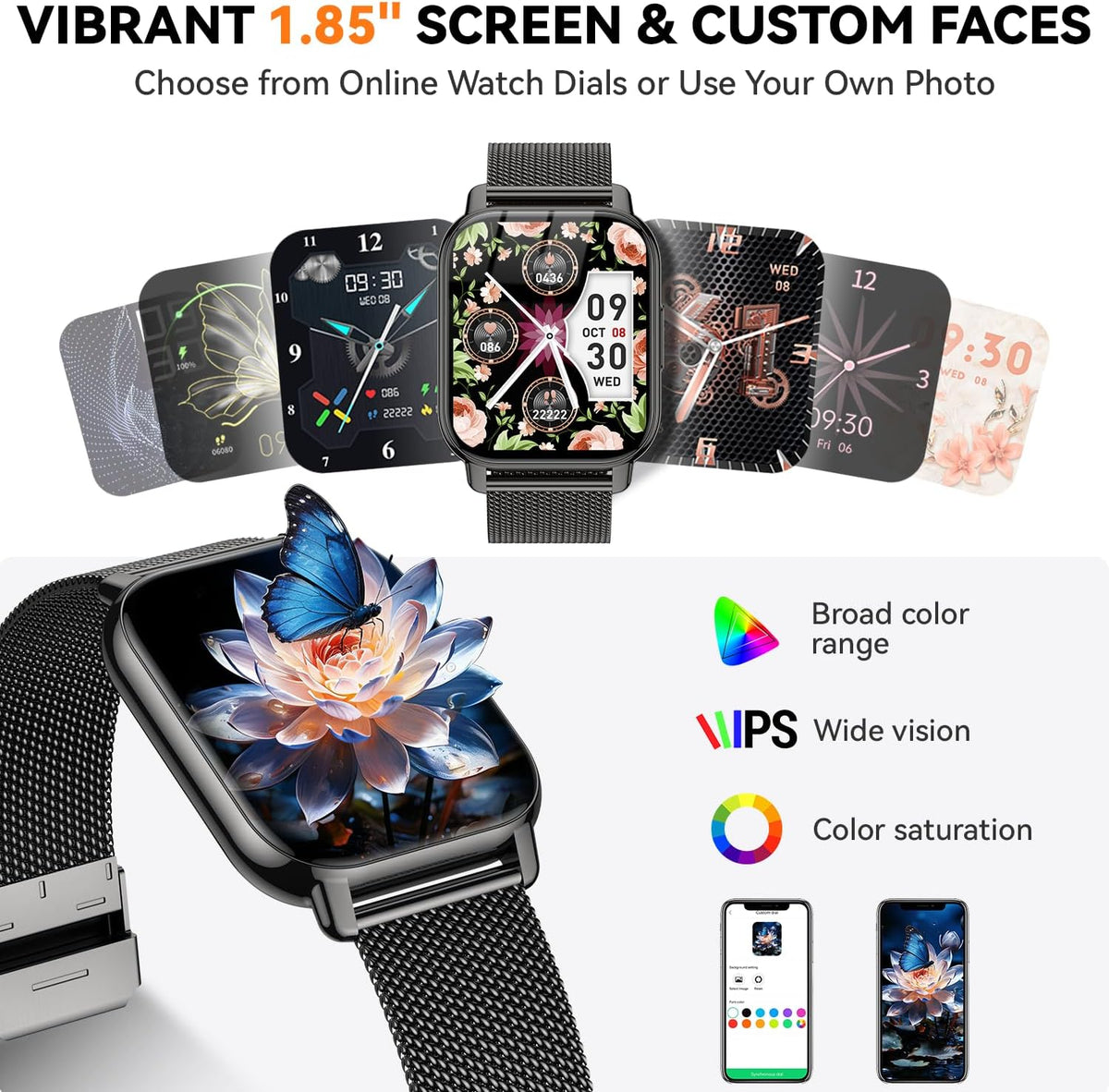 Reloj inteligente para mujer (3 bandas), rastreador de actividad física HD de 1.85 pulgadas con llamadas Bluetooth, reloj inteligente impermeable IPX8 para iPhone Android, más de 112 modos deportivos