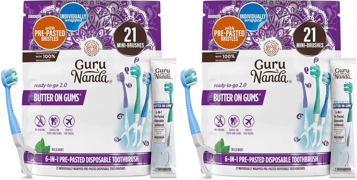 GuruNanda Cepillo de dientes desechable 6 en 1, mantequilla prepega...