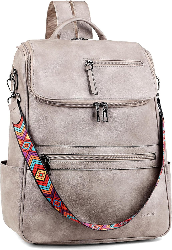 FADEON Mochila para laptop para mujer, mochila de cuero de viaje co...