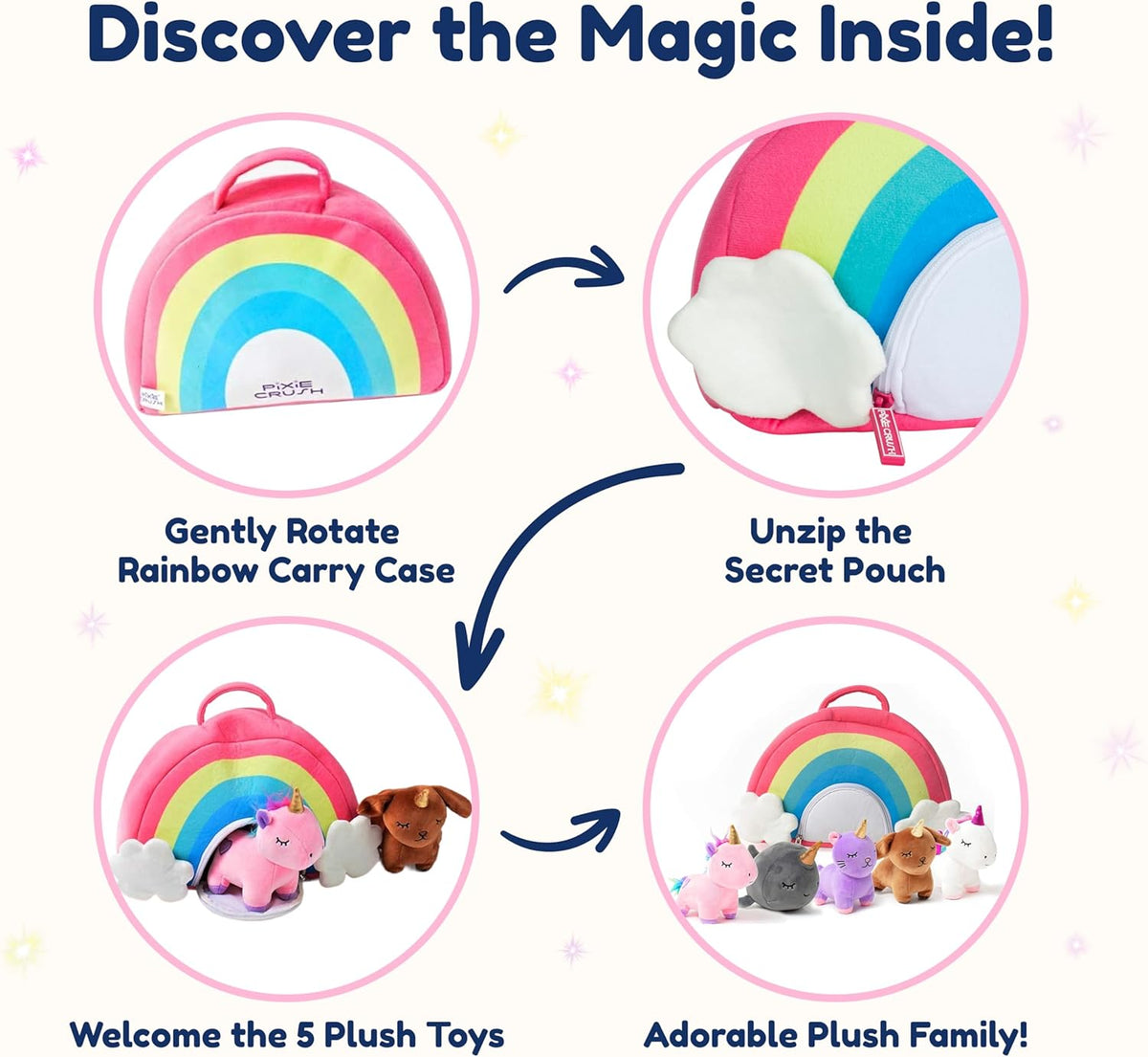PixieCrush Juego de animales de peluche de unicornio