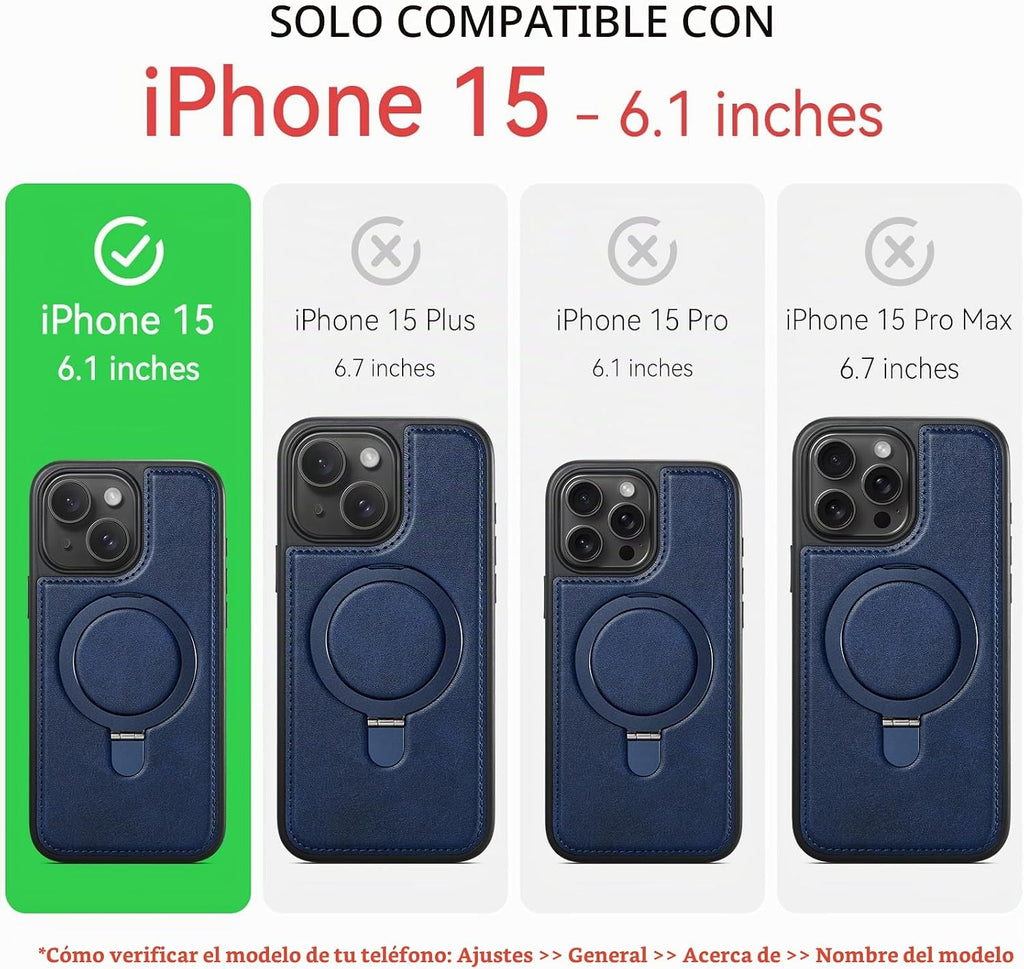 Funda para iPhone 15 con soporte compatible con Magsafe, color azul