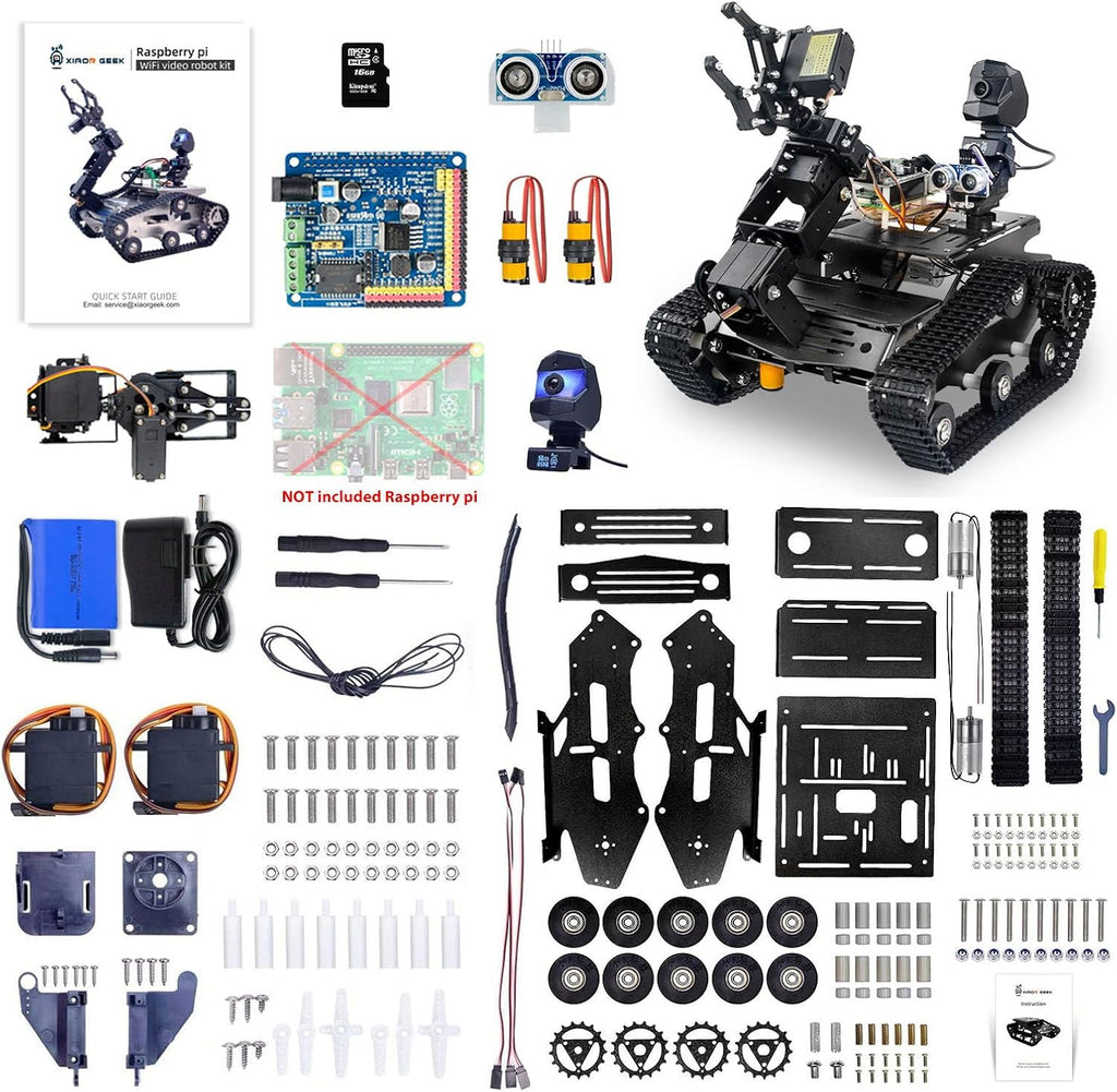 Kit de robot inteligente WiFi para Raspberry Pi 5 4B 3B, 4DOF robótico brazo pista tanque chasis robot coche con cámara HD Proyecto de programación de sensor infrarrojo ultrasónico para mayores de 14 años (sin Raspberry Pi)