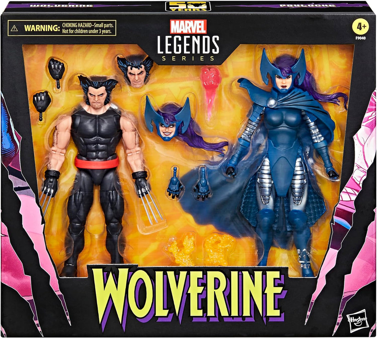 Marvel Legends Series - Figuras de acción coleccionables de Wolverine y Psylocke, 50º aniversario de cómics, 6 pulgadas, pack de 2