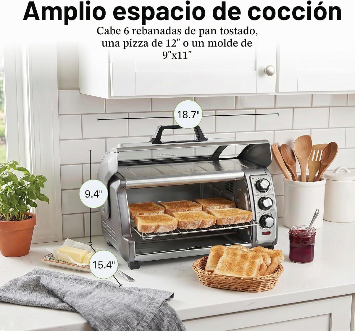 Horno tostador con freidora de aire fácil de alcanzar y seguro - Acero inoxidable