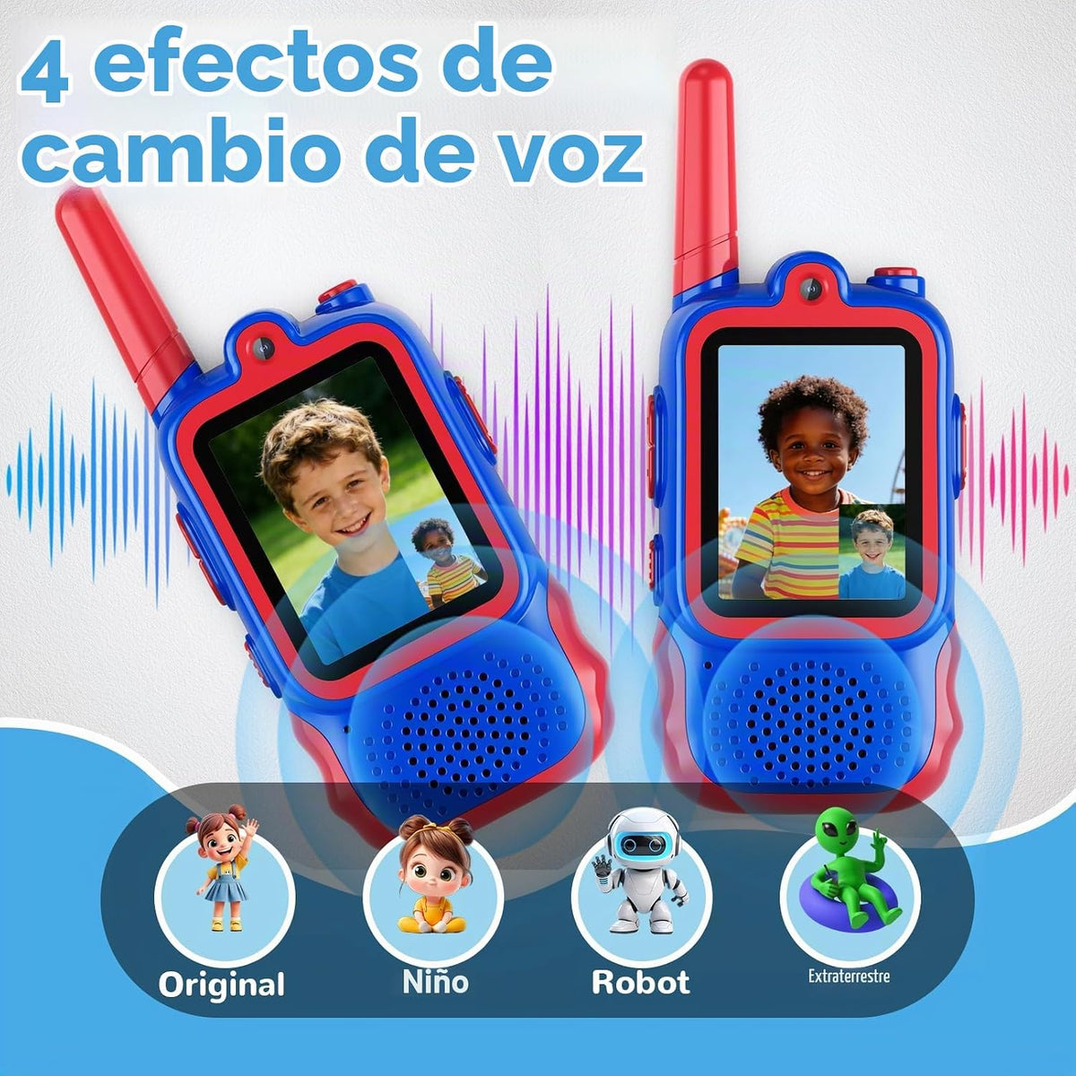 Startcan Walkie Talkies de video para niños, paquete de 2 juguetes Walkie-Talkie de largo alcance para diversión en interiores y exteriores, regalos de cumpleaños de Navidad para niños de 3 a 8 años