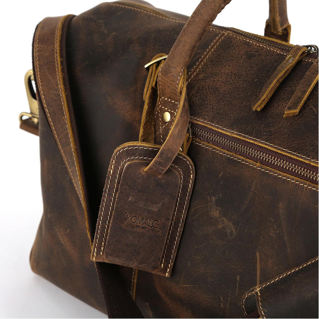KomalC Bolsa de viaje de cuero, equipaje de mano para hombre y mujer