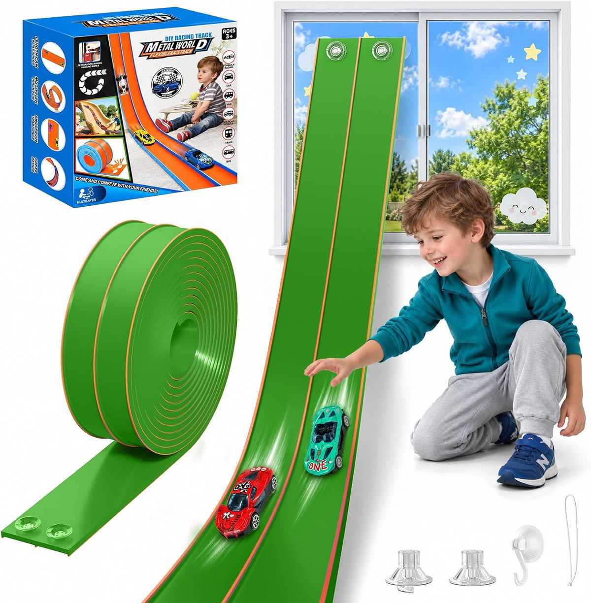 Pista de carreras flexible para niños, juego de pistas de doble