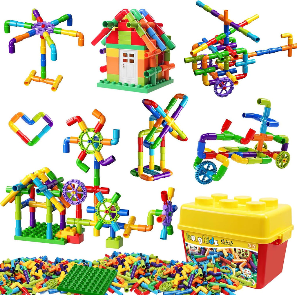 burgkidz Juego de construcción de tubos STEM: 188 piezas de coches de
