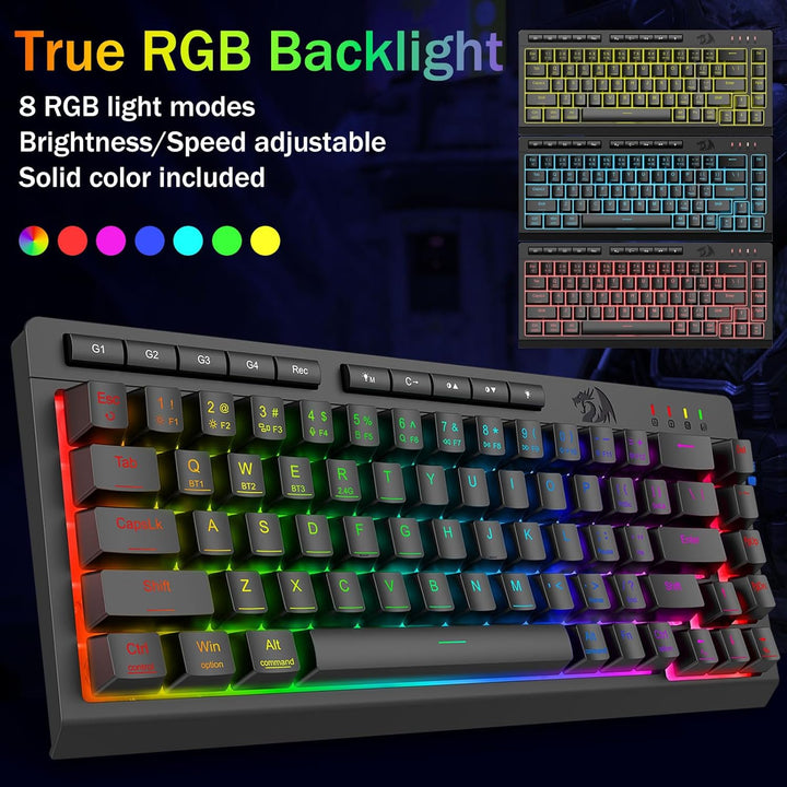 Redragon Teclado Gaming Inalámbrico Portátil, Bluetooth\/2.4GHz\/US...