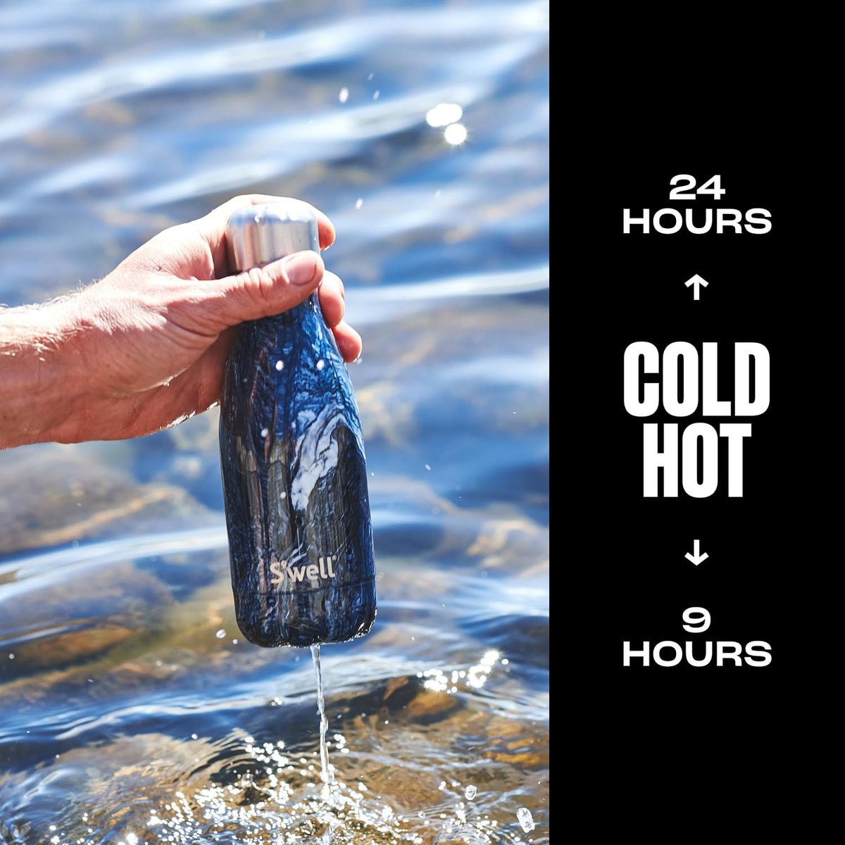 S'well - Botella de agua de acero inoxidable aislada al vacío, 9 onzas