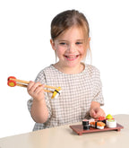 Mentari Juguetes – Juego de sushi – Juego de 11 piezas de comida de madera para niños – Incluye sushi, salsa de soja, wasabi y palillos – Fomenta el juego imaginativo, habilidades motoras finas