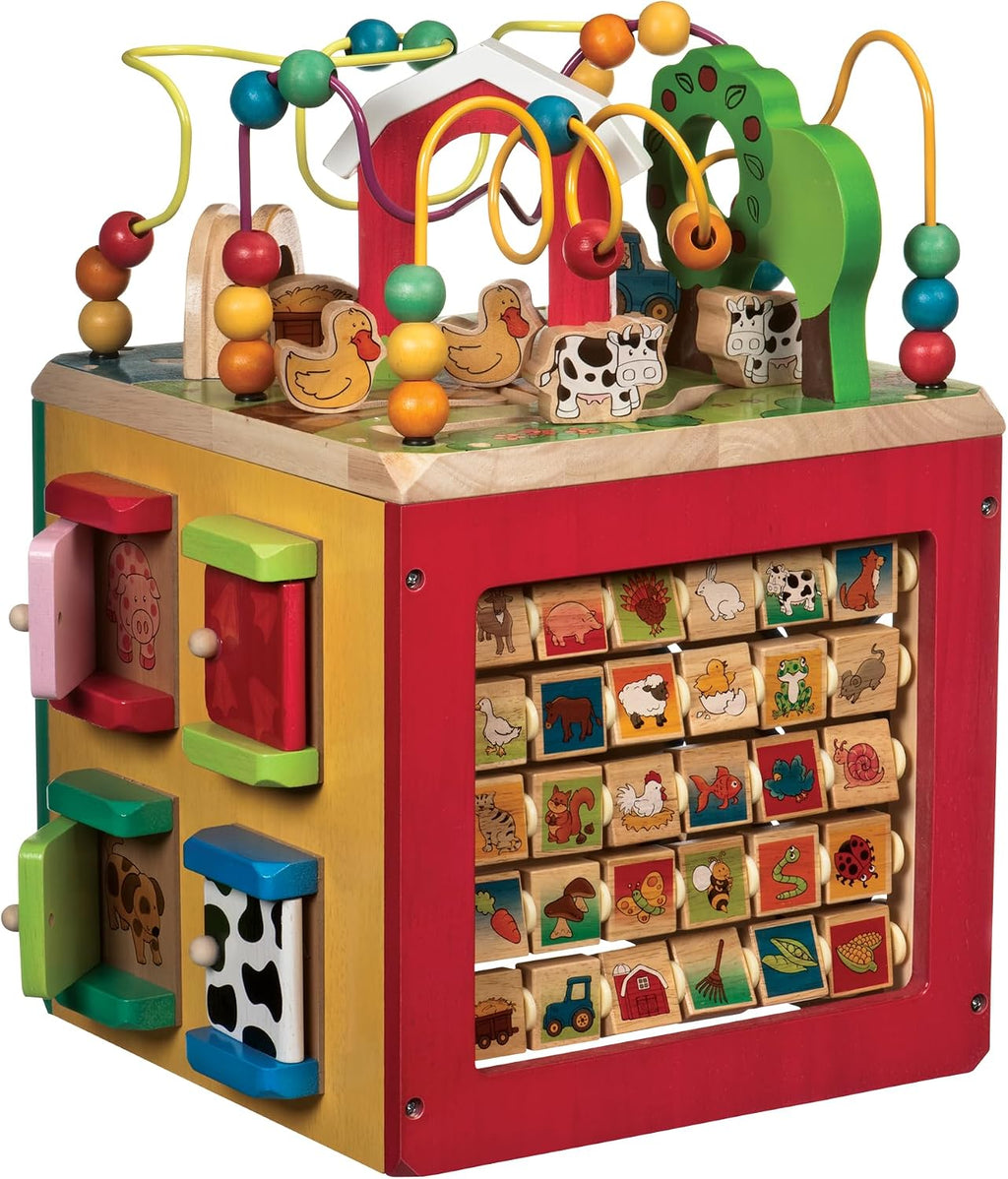 Battat Wooden Activity Cube - 5-Sided Play Center con Bead Maze, Doors