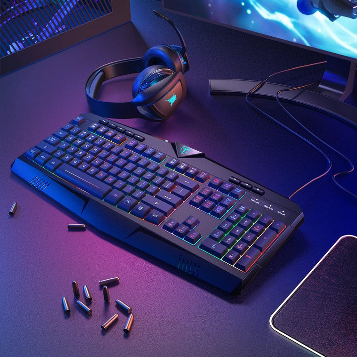 Dacoity Teclado para videojuegos, teclado silencioso con retroilumi...
