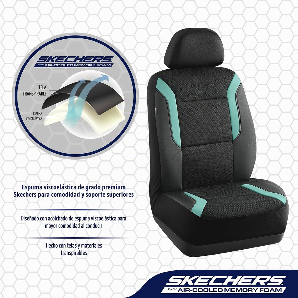 Fundas de asiento de coche de espuma viscoelástica Skechers, fundas de asiento gruesas de malla Air Cool, juegos completos de asientos de coche, compatibles con bolsas de aire, protección de confort