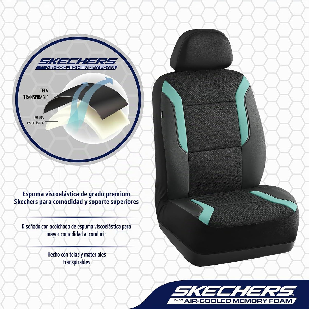 Fundas de asiento de coche de espuma viscoelástica Skechers, fundas de asiento gruesas de malla Air Cool, juegos completos de asientos de coche, compatibles con bolsas de aire, protección de confort