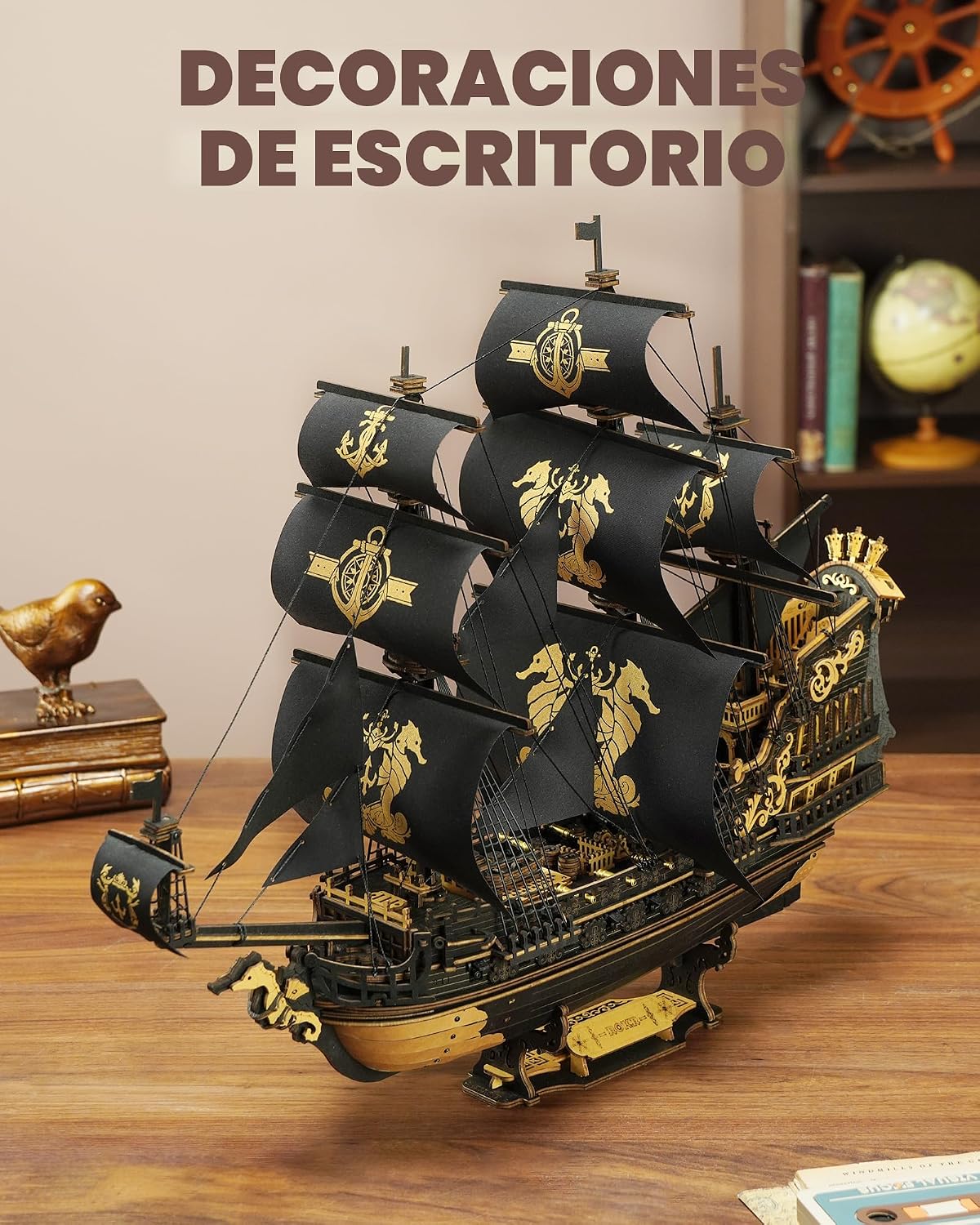 ROKR Seahorse Barque - Rompecabezas de madera 3D para adultos, kit de modelo de velero, ensamblaje de 603 piezas, velero a escala 1:100 MCB02
