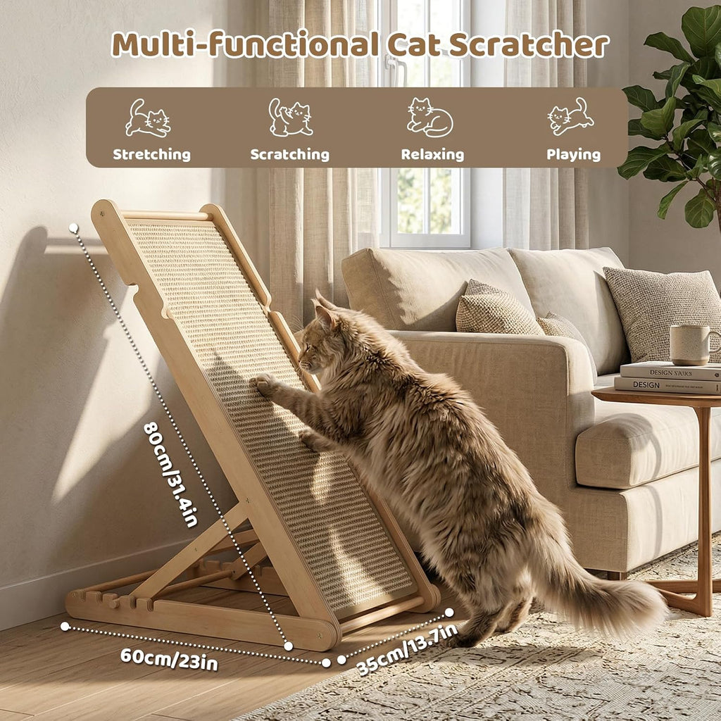 XiaZ Rascador de sisal para gatos, tabla de rascar de madera de 31 pulgadas con 5 alturas ajustables, alfombrilla de sisal reemplazable y almohadilla angular para arañazos para gatos de interior