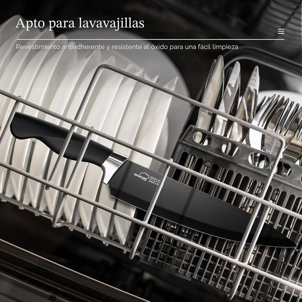 Juego de cuchillos de cocina de 21 piezas con bloque y afilador, juego de cuchillos ultra afilados con asas ergonómicas, juego de bloques de cuchillos de acero inoxidable alemán negro, apto para lavavajillas