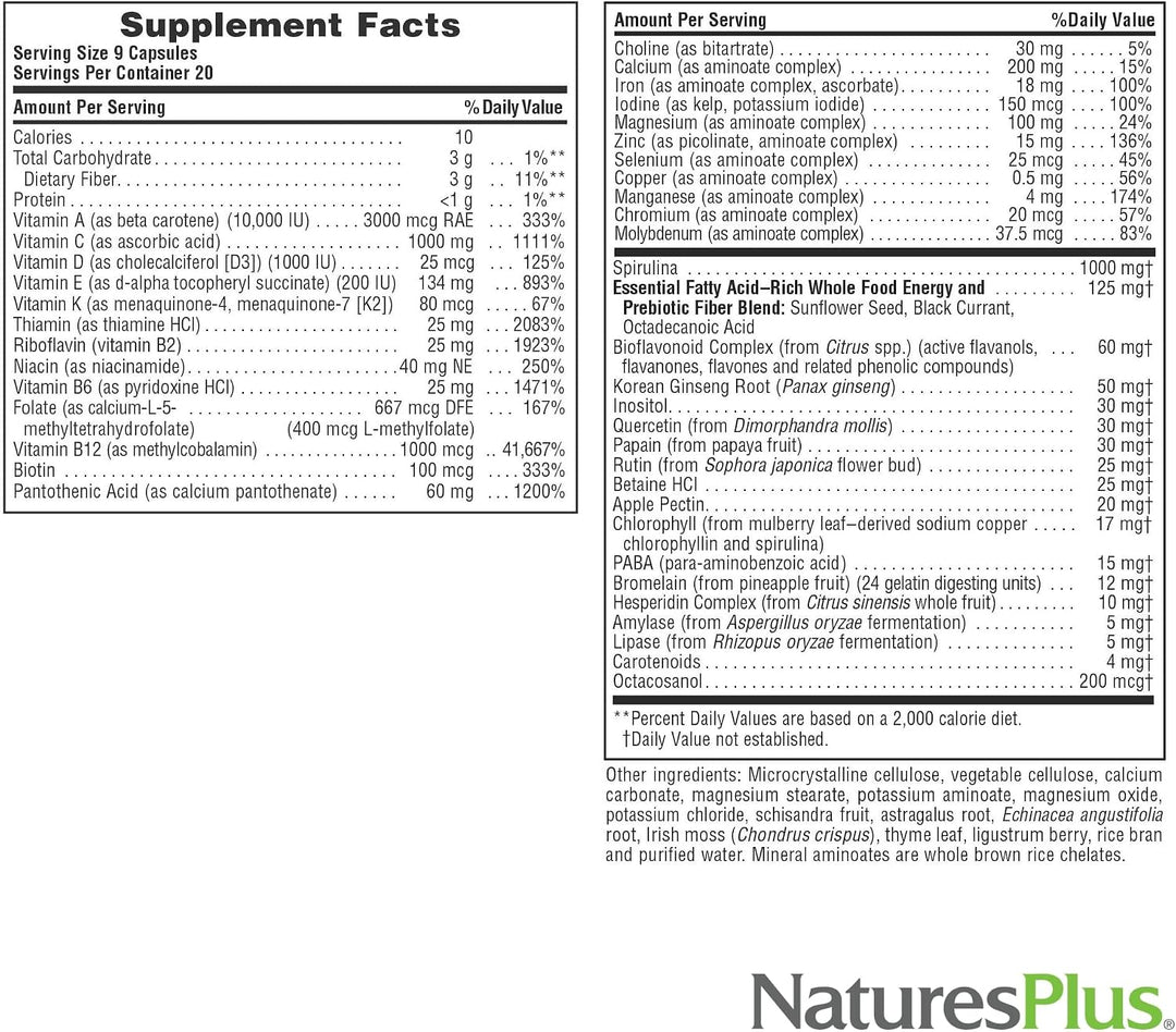 NaturesPlus Source of Life - 180 cápsulas - Suplemento multivitamín...