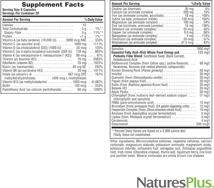 NaturesPlus Source of Life - 180 cápsulas - Suplemento multivitamín...
