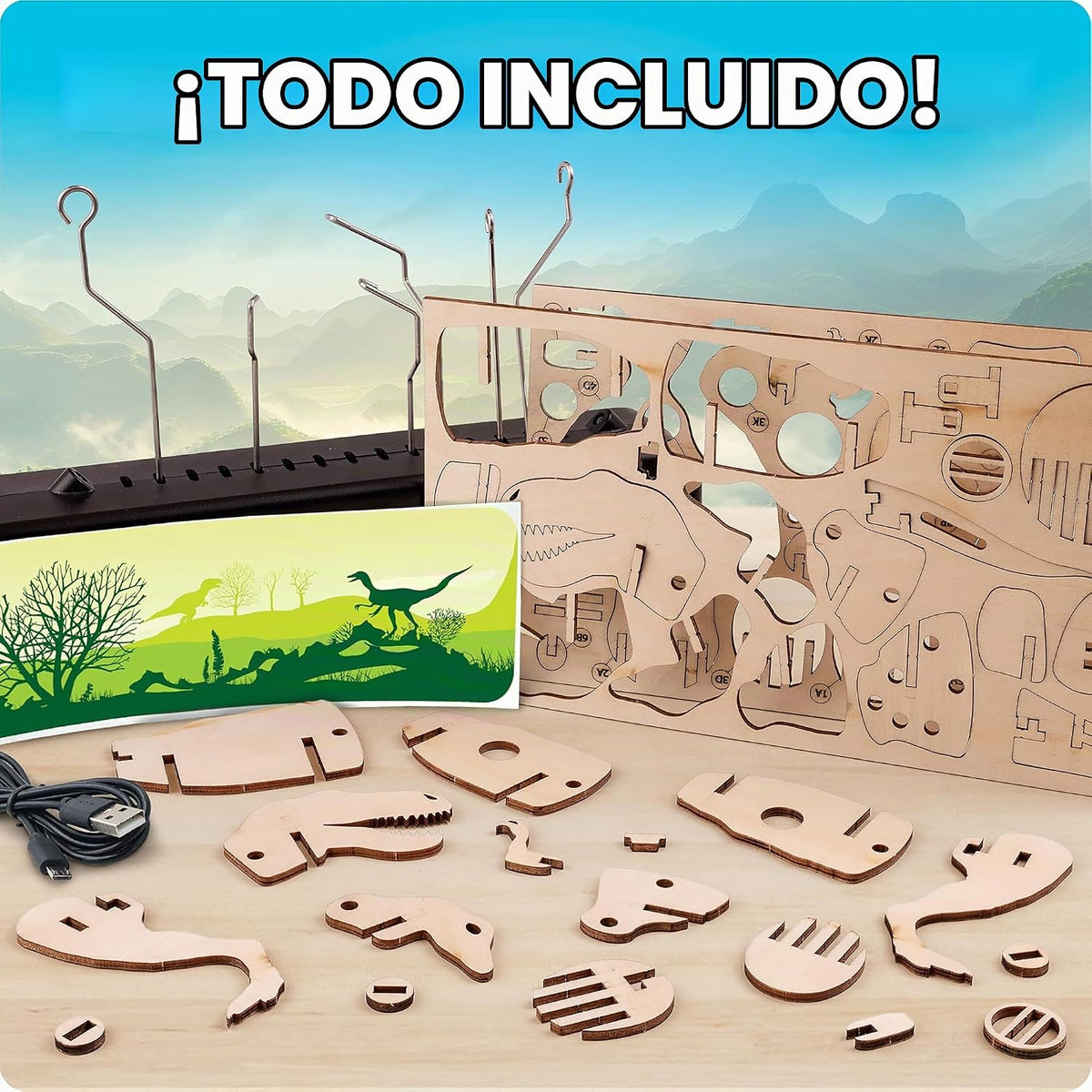 National Geographic Rompecabezas 3D Motorizado T. Rex Kit de Madera de Dinosaurio para Niños