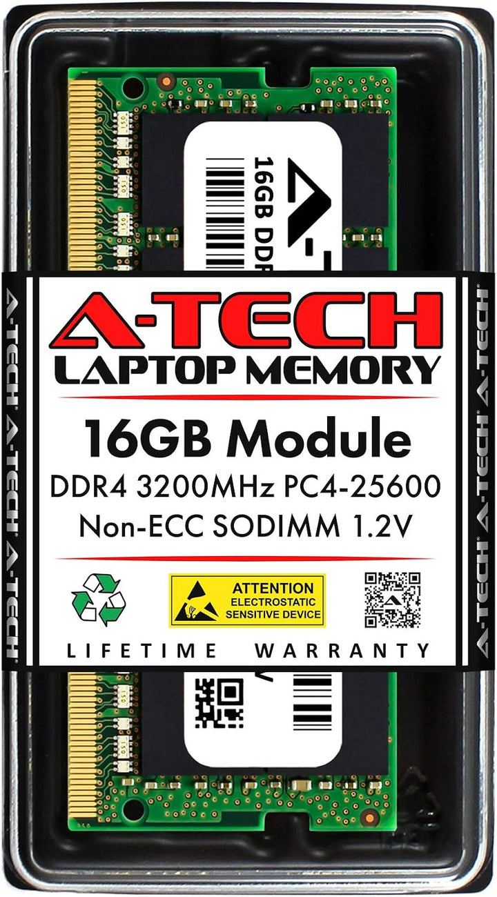 A-Tech 16GB DDR4 3200 MHz SODIMM PC4-25600 (PC4-3200AA) CL22 Módulo...