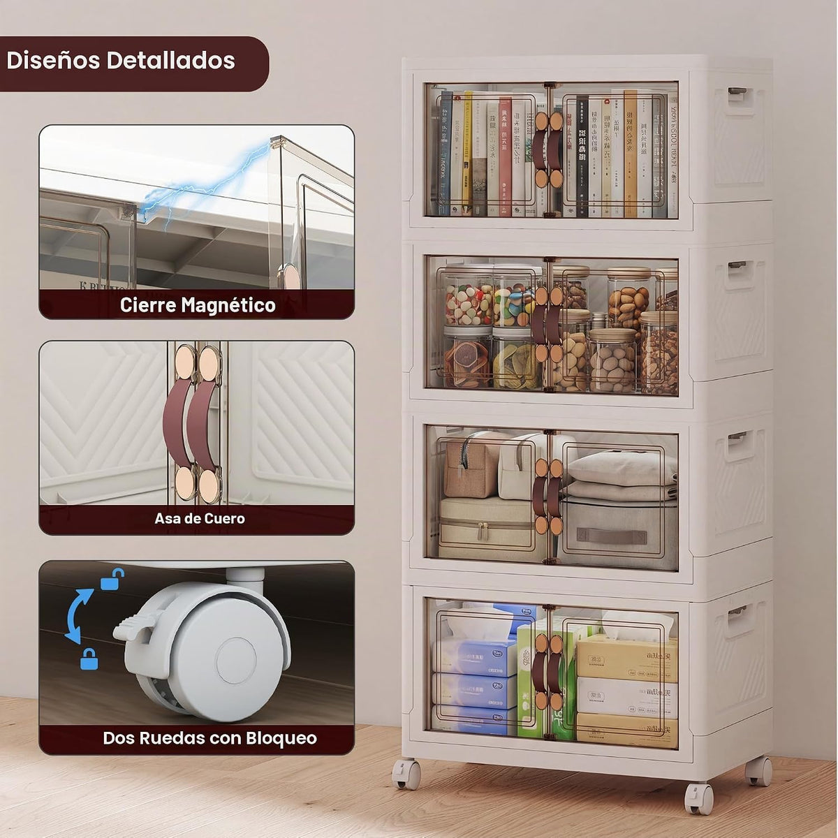 Bandejas de almacenamiento apilables con tapa, 208 QT de plástico para gabinete con ruedas