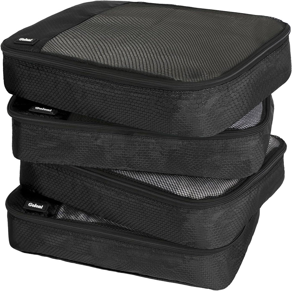 Cubos de embalaje para viajes, 4 cubos de embalaje para maletas, bolsa organizadora de equipaje de malla ligera con doble cremallera, color negro
