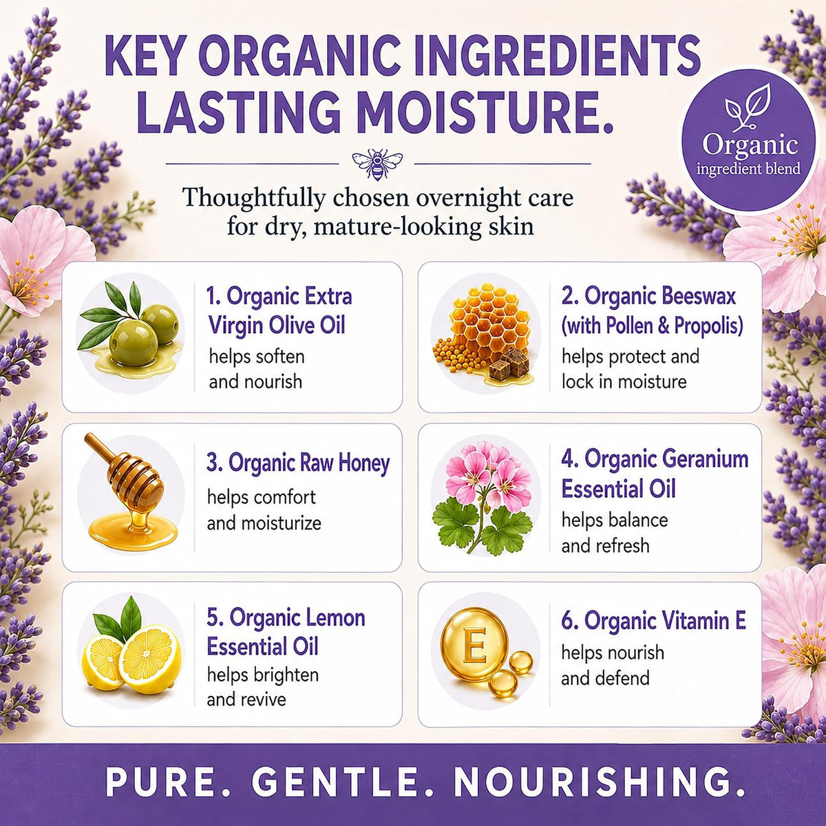 BeeFriendly Crema de noche orgánica, certificada por USDA, hidratan...