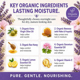BeeFriendly Crema de noche orgánica, certificada por USDA, hidratan...