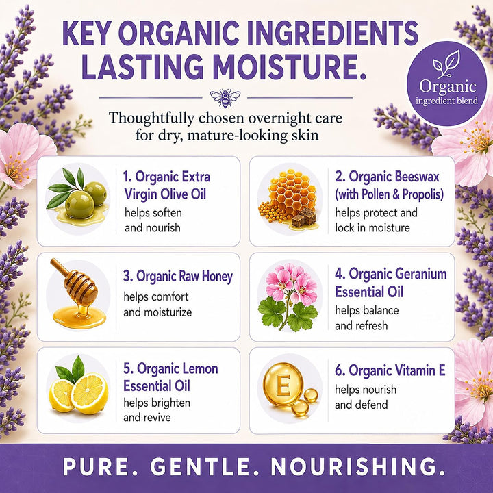 BeeFriendly Crema de noche orgánica, certificada por USDA, hidratan...