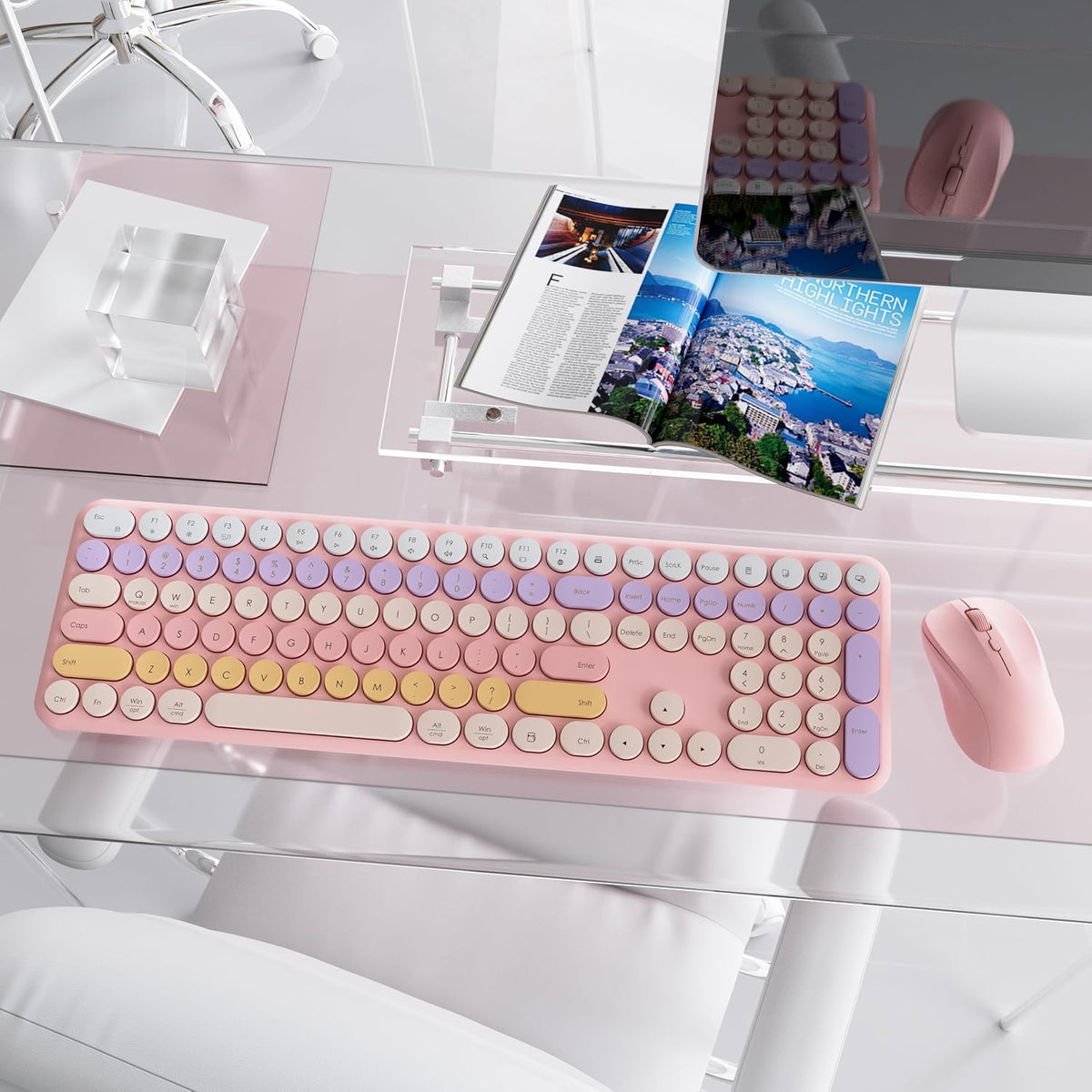 Combo de teclado y mouse inalámbricos, tamaño completo de 110 tecla...