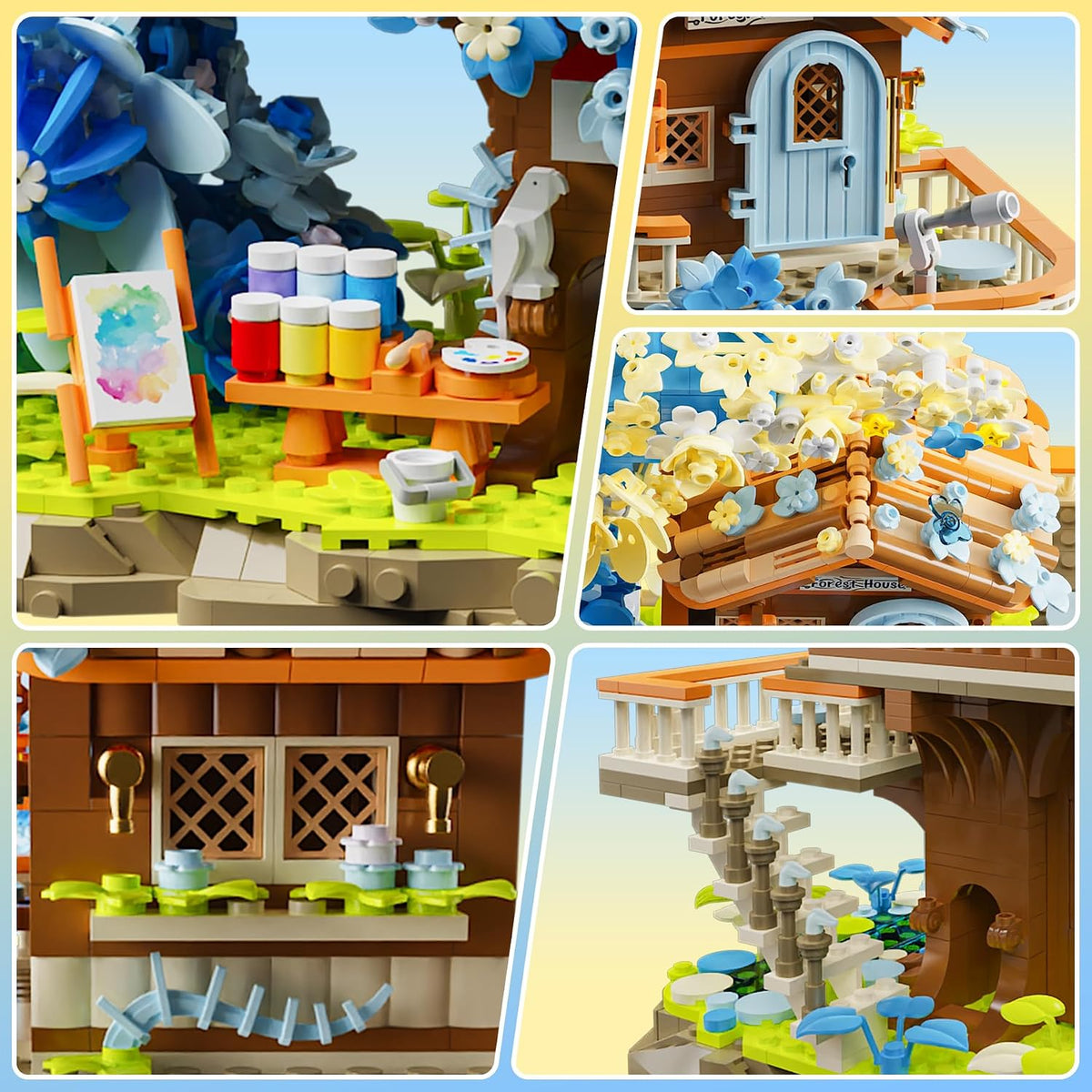 Blue Moon - Juego de construcción de casa de flores con luz, colección botánica, kit de bloques de construcción de casa del árbol, compatible con Lego para decoración del hogar de adultos
