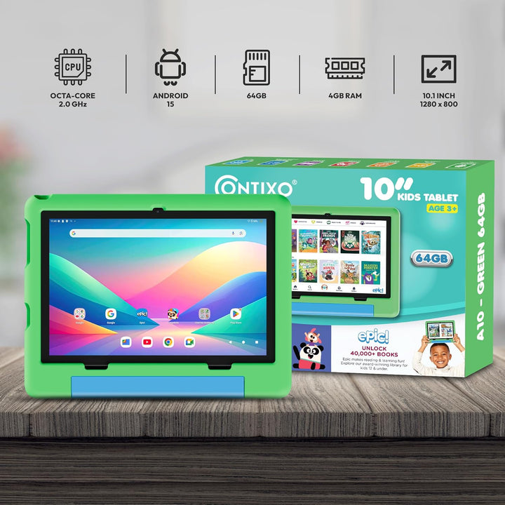 Contixo Tablet A10 para niños con 14 aplicaciones, Lingokids y Epic...