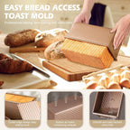 Pullman - Molde para pan con tapa, paquete de 2 unidades de 2.2 libras y 1 libra de capacidad de masa, sartén antiadherente de acero al carbono para pan sándwich y panes de masa madre, molde cuadrado para tostadas con herramientas para hornear, embalaje