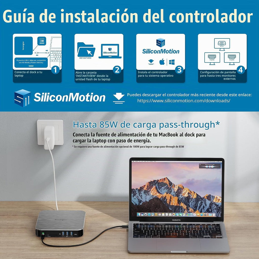 Kensington AD220S3 USB-C Triple Video Mobile Dock K31343WW, Plata
