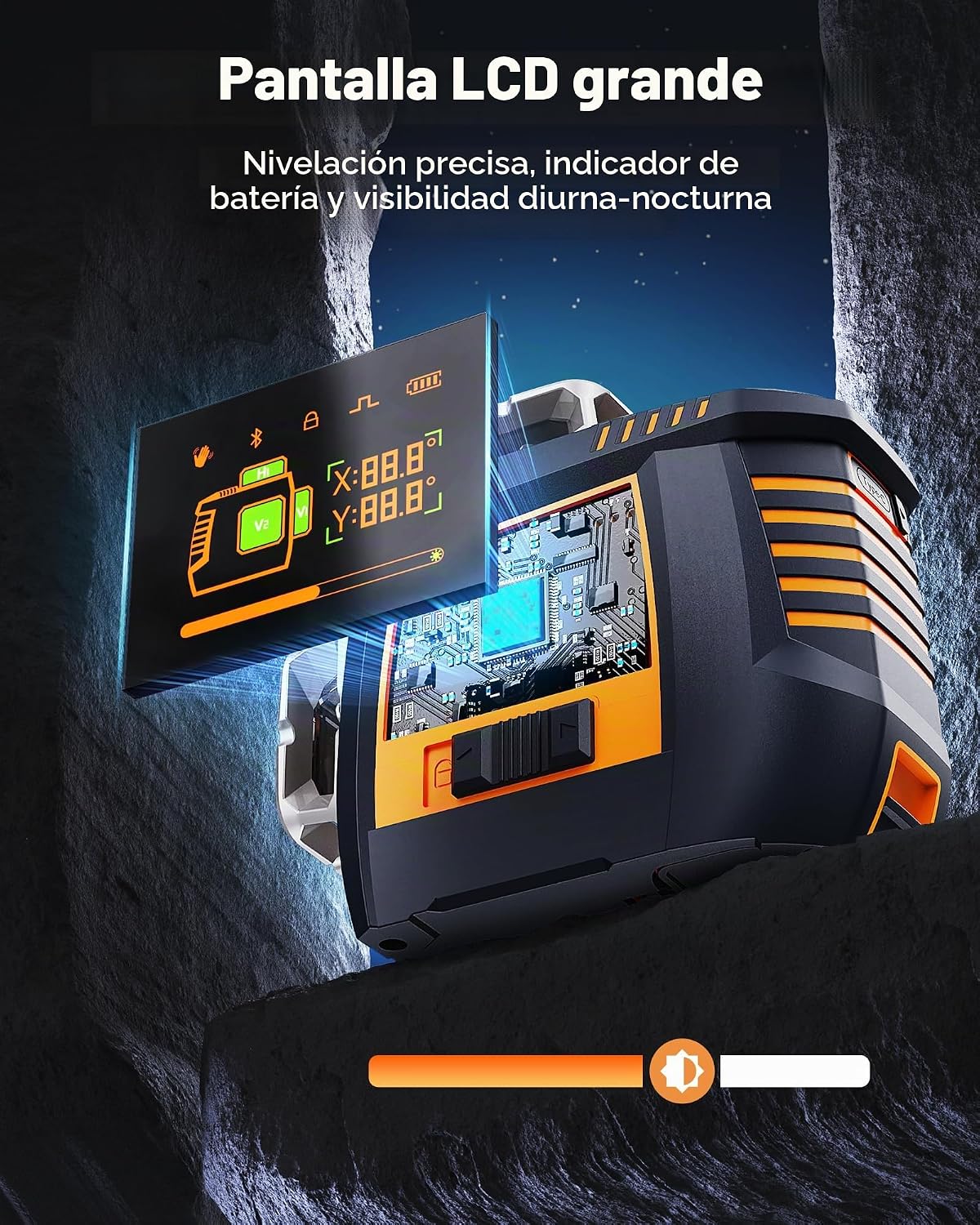 CIGMAN Nivel láser de control de gestos con pantalla lateral, 3 líneas autonivelantes verdes de 360°, línea de gestos manos libres y control de brillo, modo estroboscópico, 2 baterías de iones de