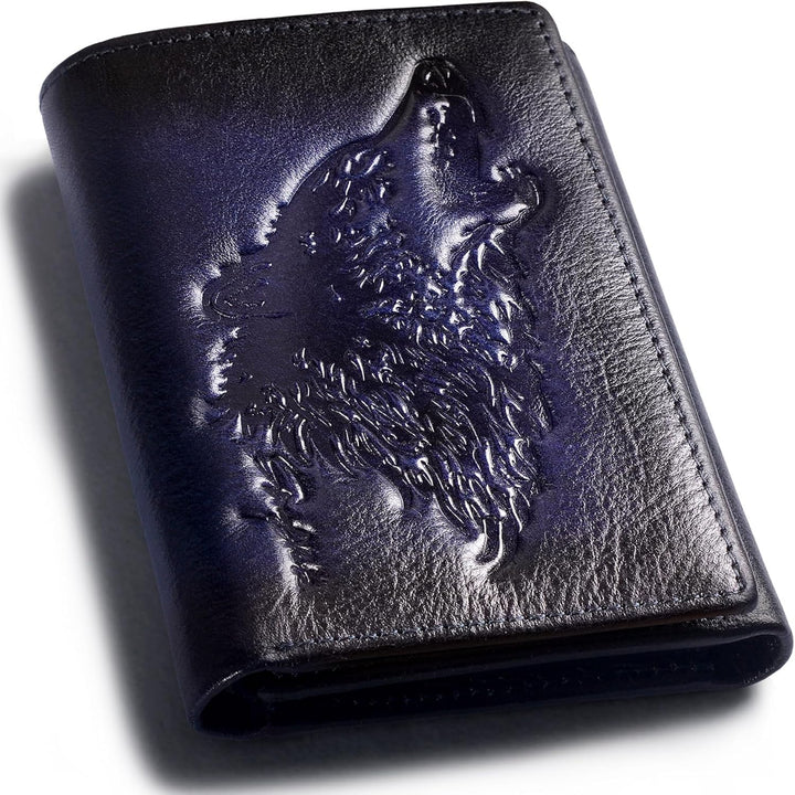Cartera trifold para hombre de skneephate, carteras de lobo para ho...