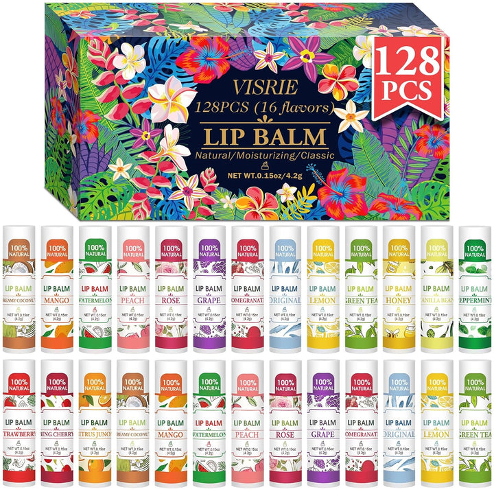 VISRIE Paquete de 128 bálsamos labiales, bálsamo labial natural a g...