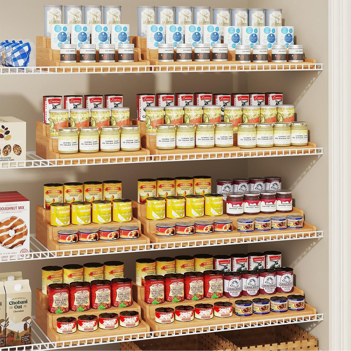 Organizador Expandible de Latas de Bambú para Despensa, Soporte de Almacenamiento de Latas de 3 Estantes Ajustables, Organizador de Refrescos que Sostiene hasta 24 Latas, Exhibidor de Alimentos en Latas para Despensa, Gabinete, Encimac (patente pendiente)