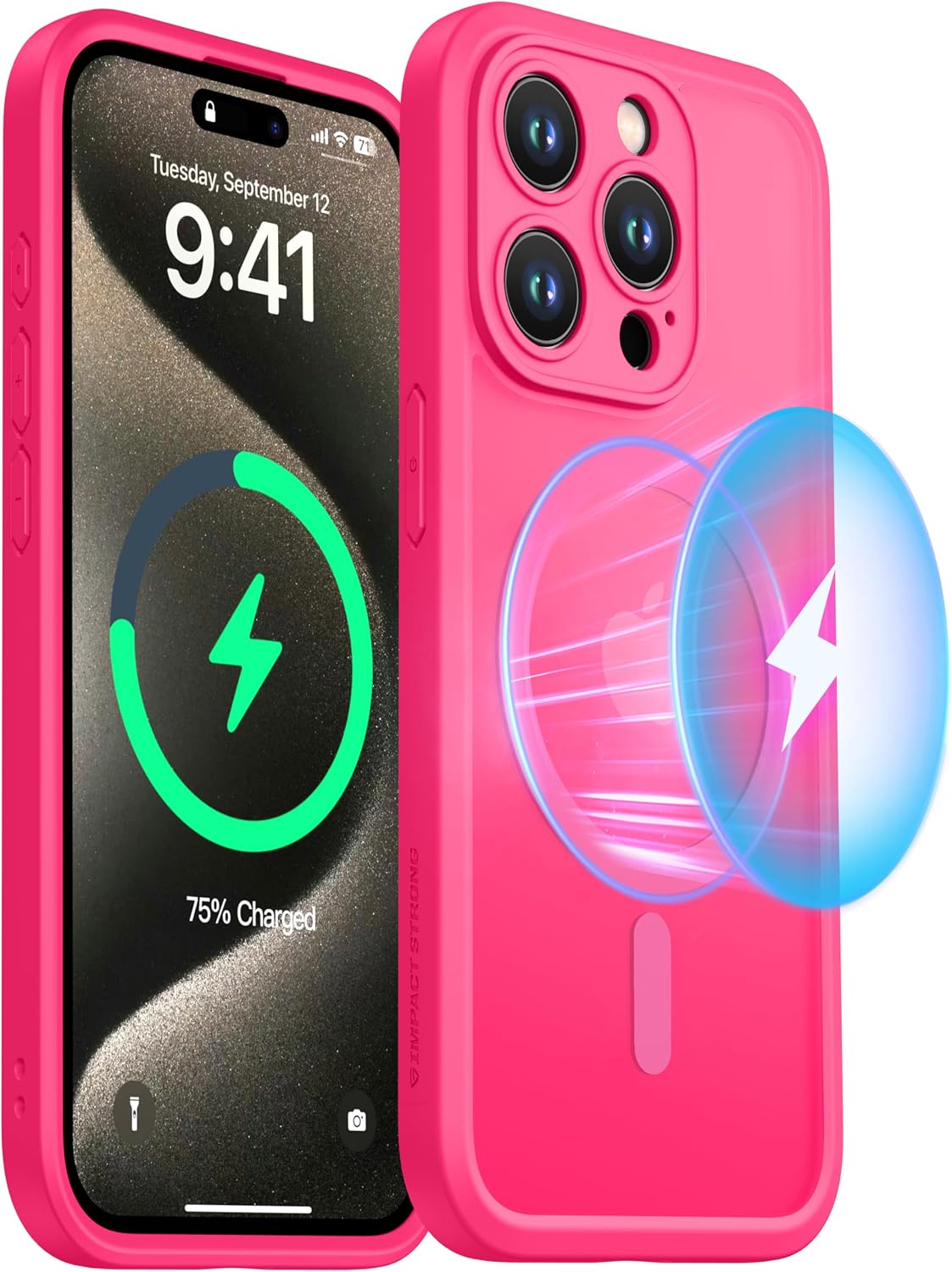 ImpactStrong Protector Magnético Diseñado para Funda iPhone 15 Pro Max [Protección de Cámara] [Prueba de Caídas de Grado Militar] [Compatible con MagSafe] Funda de Teléfono Delgada Translúcida Mate
