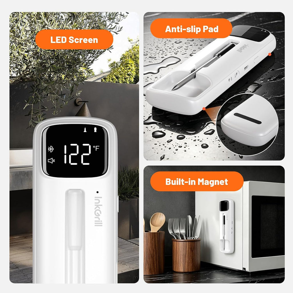 Sondas inalámbricas y cableadas 2 en 1, termómetro inalámbrico para carne con pantalla LED magnética, termómetro de carne Bluetooth para barbacoa, horno, ahumador, termómetro digital de alimentos con