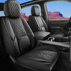 Funda de asiento de automóvil ajuste personalizado para Dodge Ram 1500 2500 3500 2002-2026, juego de fundas de asiento de piel sintética compatible con cojines de cabina regular Crew Quad de camioneta (negro, juego completo, parte trasera curvada)