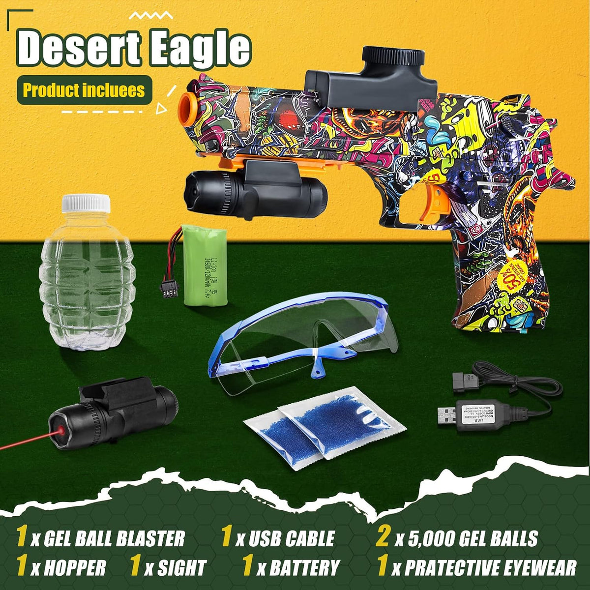 Anstoy Lanzador Automático de Bolas de Gel, Lanzador de Bolas Salpicadoras Ligero e Impermeable, Juguete Gelfire con Rondas de Gel, Mira y Gafas de Protección para Juego de Tiro Exterior Orby, Regalo